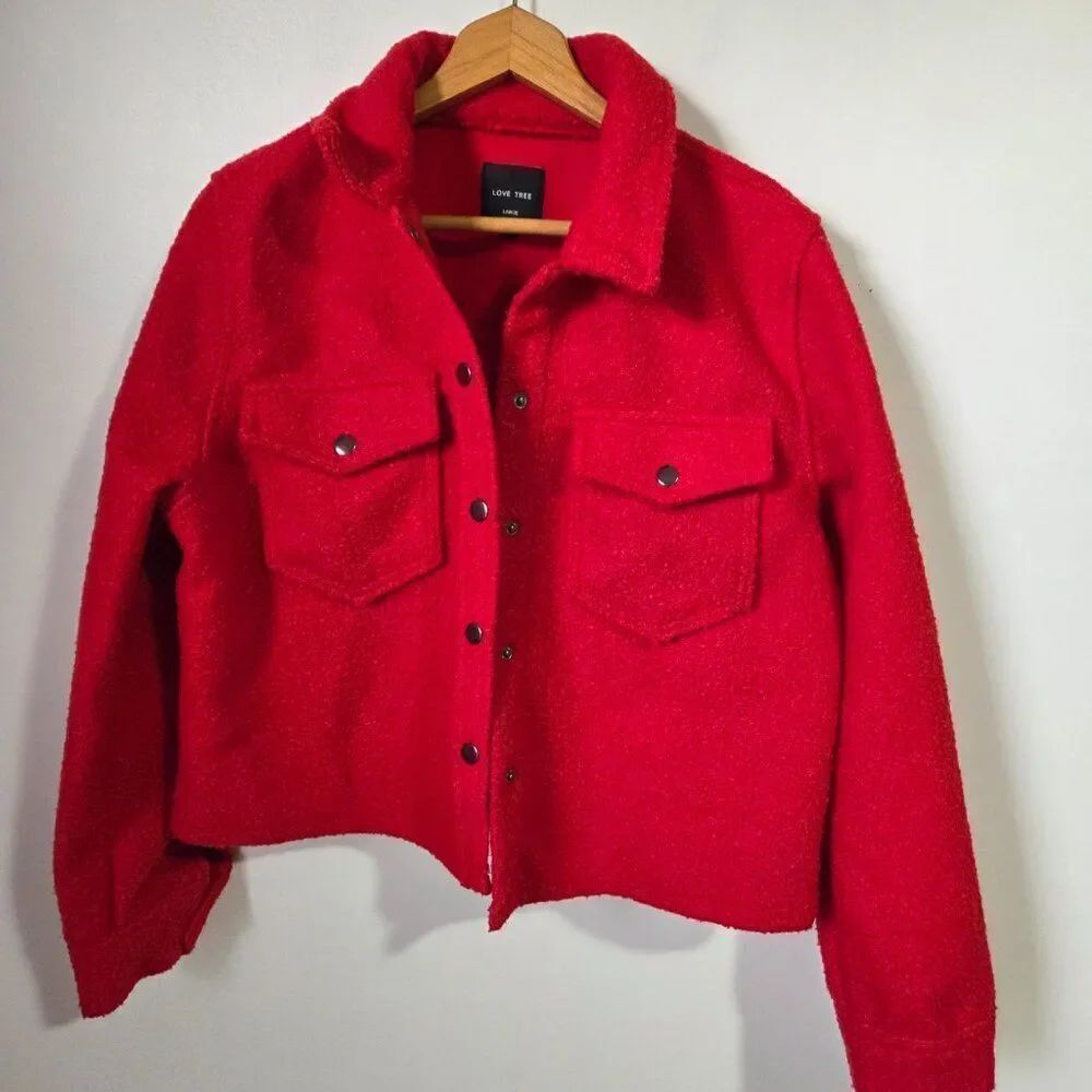 NEVER WORN LOVE TREE RED SEMI CROPPED JACKET SIZE LARGE